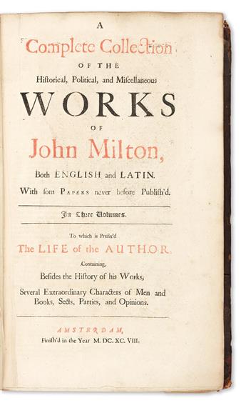 Milton, John (1608-1674) A Complete Collection of the Historical, Political, and Miscellaneous Works.